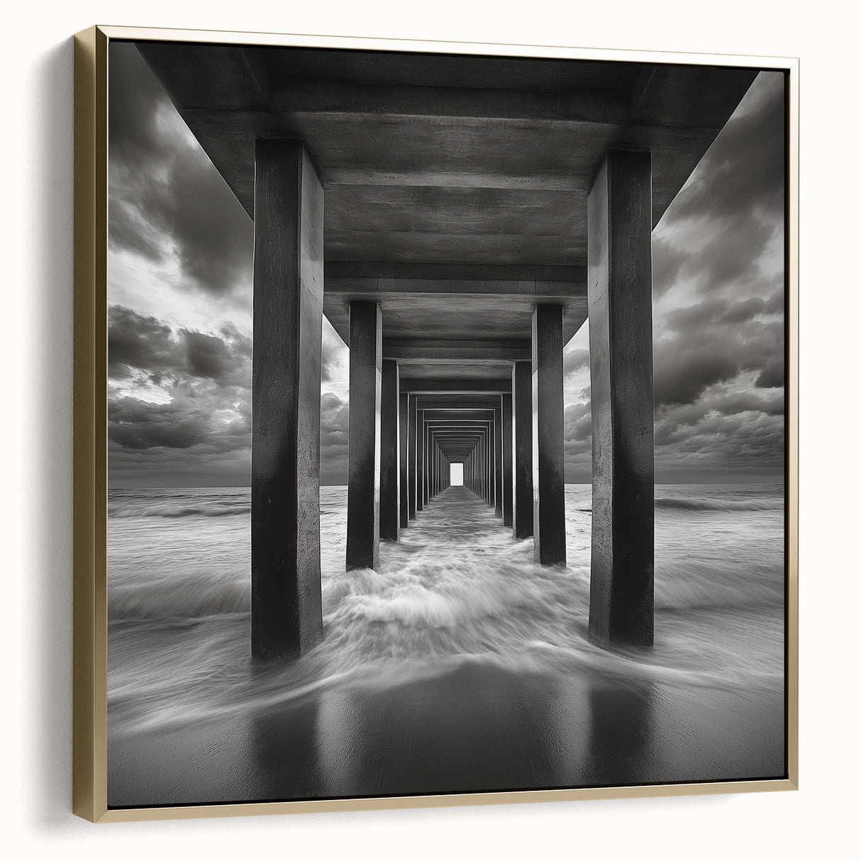 Ocean Tunnel Perspective – Black and White Dynamic Wall Art
