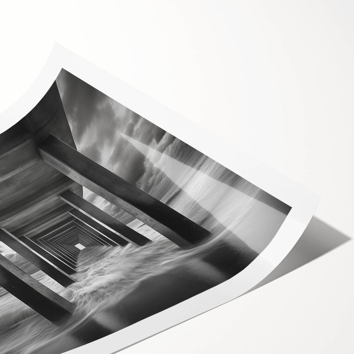 Ocean Tunnel Perspective – Black and White Dynamic Wall Art