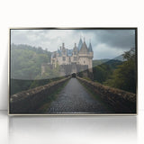 Framed acrylic wall art showcasing a stunning castle landscape in silver tones, perfect for enhancing home decor with a touch of elegance and sophistication.