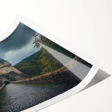 Vibrant rolled print showcasing a picturesque landscape featuring a majestic castle surrounded by lush greenery, designed for elegant home decor.