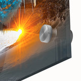 Close-up of a vibrant acrylic landscape artwork depicting colorful caves, showcasing intricate details and textures, ideal for modern home decor. This striking piece enhances any space with its unique design and vivid colors, perfect for art enthusiasts.