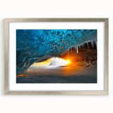 Silver-framed landscape artwork featuring intricate cave designs, elegantly matted for added depth, ideal for modern home decor and art enthusiasts.