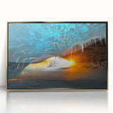 Framed acrylic artwork showcasing a stunning landscape with intricate cave details and a luxurious gold frame, perfect for enhancing modern home decor.