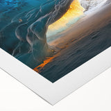 Vibrant rolled canvas depicting a serene landscape with intricate cave formations, ideal for home decor, showcasing natural beauty in rich earthy tones.