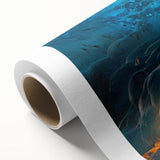 Rolled canvas showcasing a stunning landscape design of caves, featuring rich colors and intricate details, packaged securely in a protective cardboard tube.