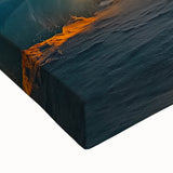 Close-up of a stretched canvas artwork depicting a vibrant landscape with intricate cave formations, showcasing rich colors and textures ideal for home decor.