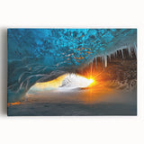 Stretched canvas artwork depicting a stunning landscape with intricate cave formations, showcasing earthy tones and textures that enhance any home decor. Ideal for nature lovers and art enthusiasts.