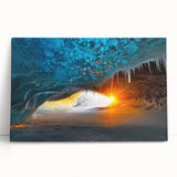 Stretched canvas artwork showcasing a vibrant landscape scene with caves, featuring rich colors and intricate details, perfect for enhancing home decor.