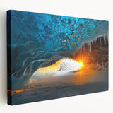 Stretched canvas artwork showcasing a serene landscape with intricate cave formations, featuring earthy tones and detailed textures, ideal for nature lovers.