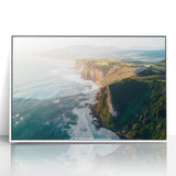 Framed acrylic artwork showcasing a serene landscape with cliffs, featuring vibrant colors and intricate details, perfect for enhancing home decor in modern settings.