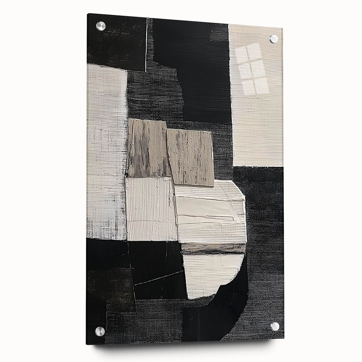 Modern Monochrome Abstract Wall Art – Black & White Textured Canvas