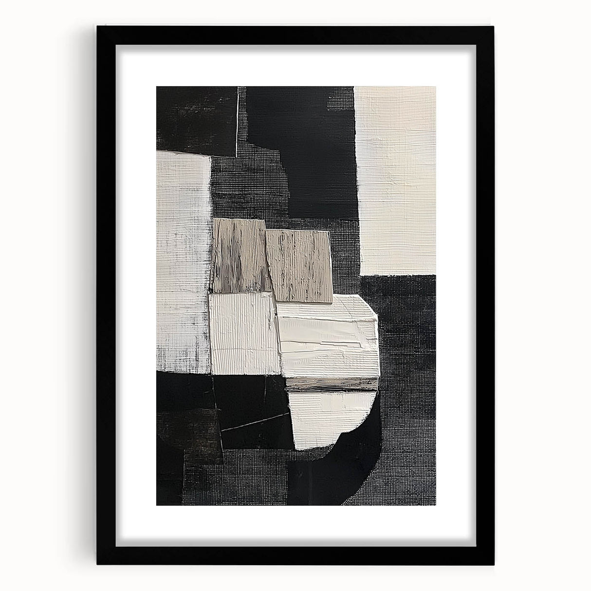 Modern Monochrome Abstract Wall Art – Black & White Textured Canvas