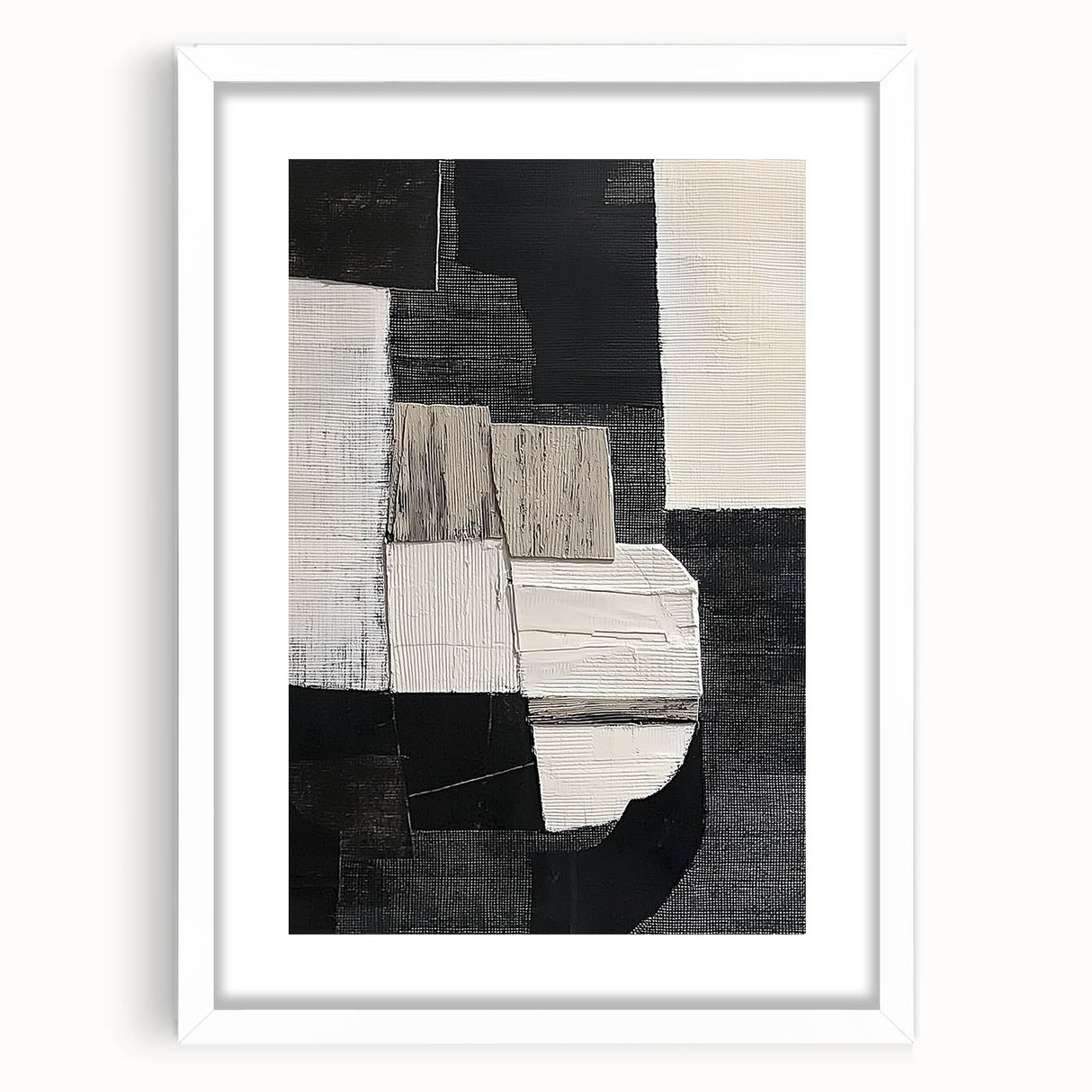 Modern Monochrome Abstract Wall Art – Black & White Textured Canvas