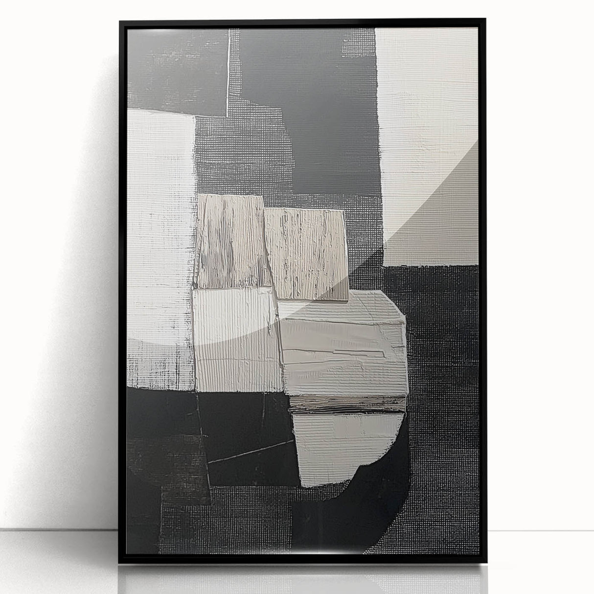 Modern Monochrome Abstract Wall Art – Black & White Textured Canvas