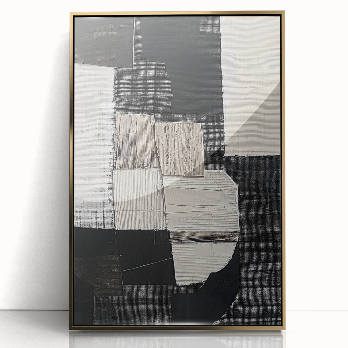 Modern Monochrome Abstract Wall Art – Black & White Textured Canvas