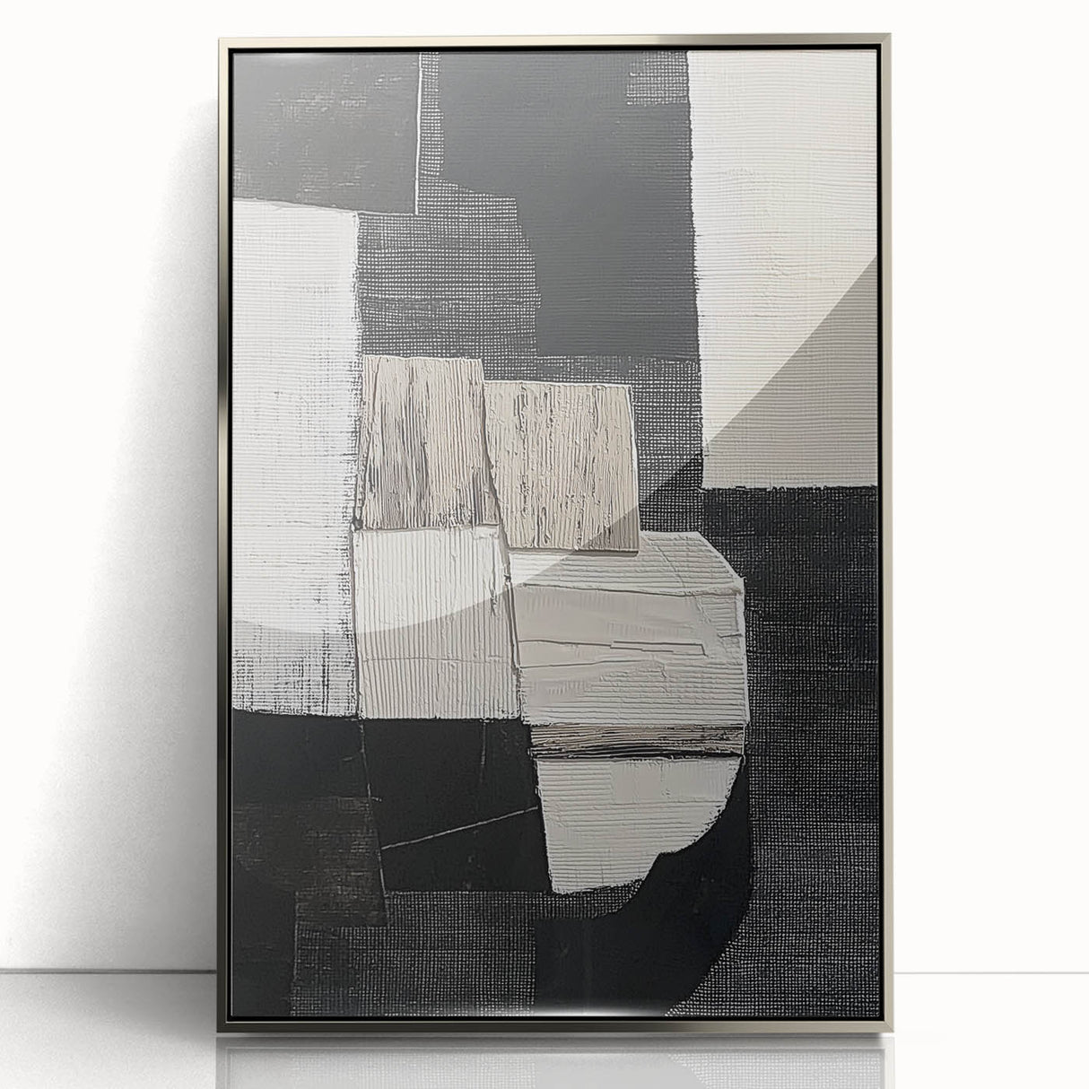 Modern Monochrome Abstract Wall Art – Black & White Textured Canvas