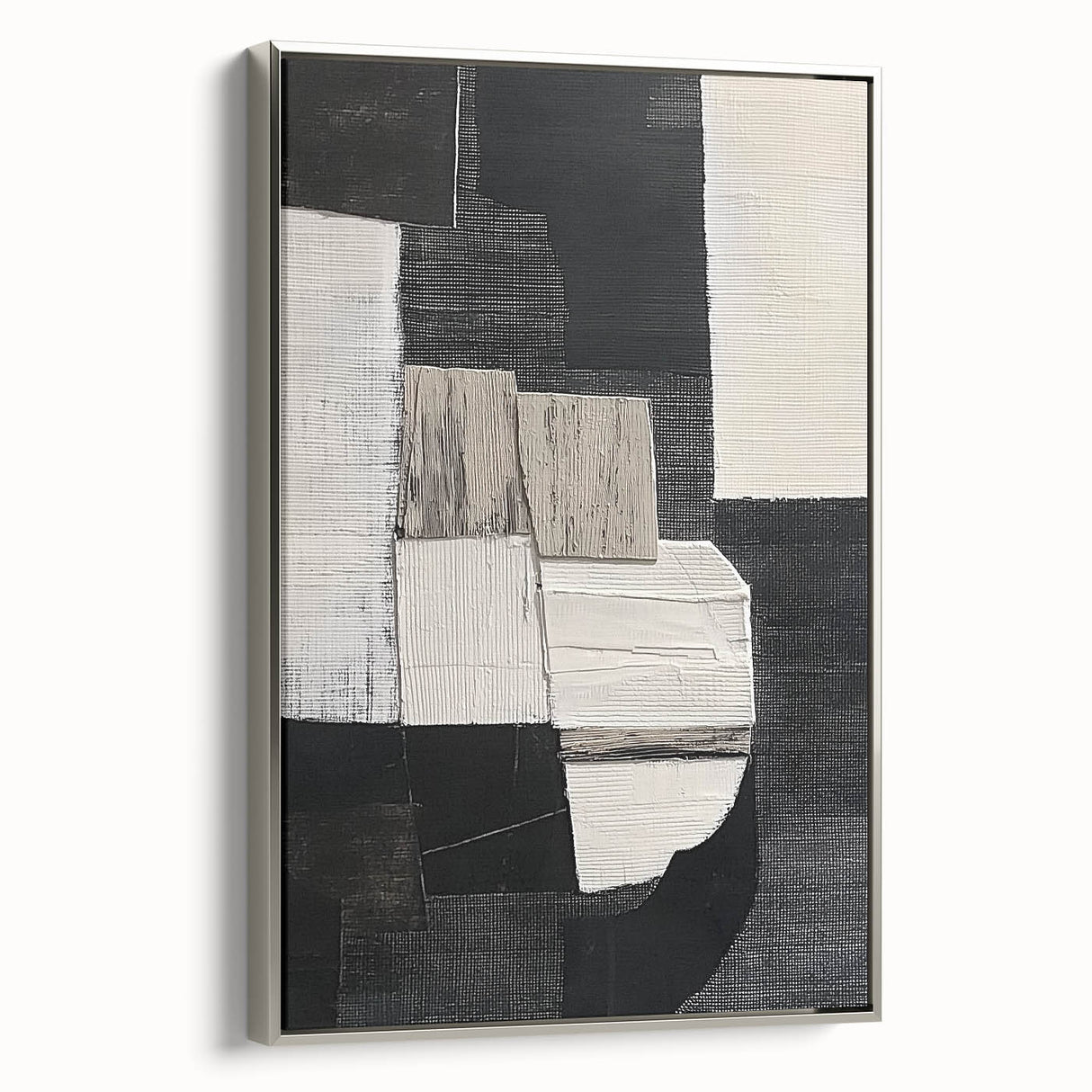 Modern Monochrome Abstract Wall Art – Black & White Textured Canvas