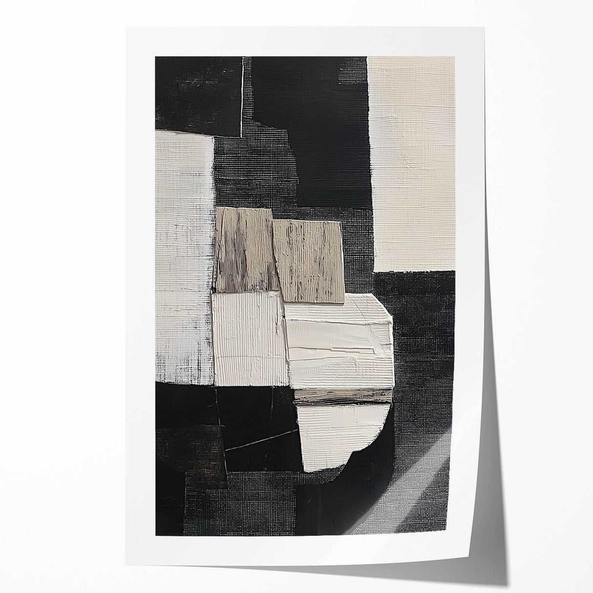 Modern Monochrome Abstract Wall Art – Black & White Textured Canvas