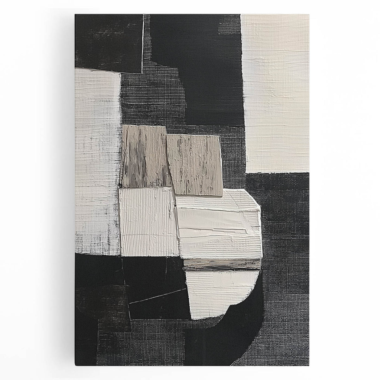 Modern Monochrome Abstract Wall Art – Black & White Textured Canvas
