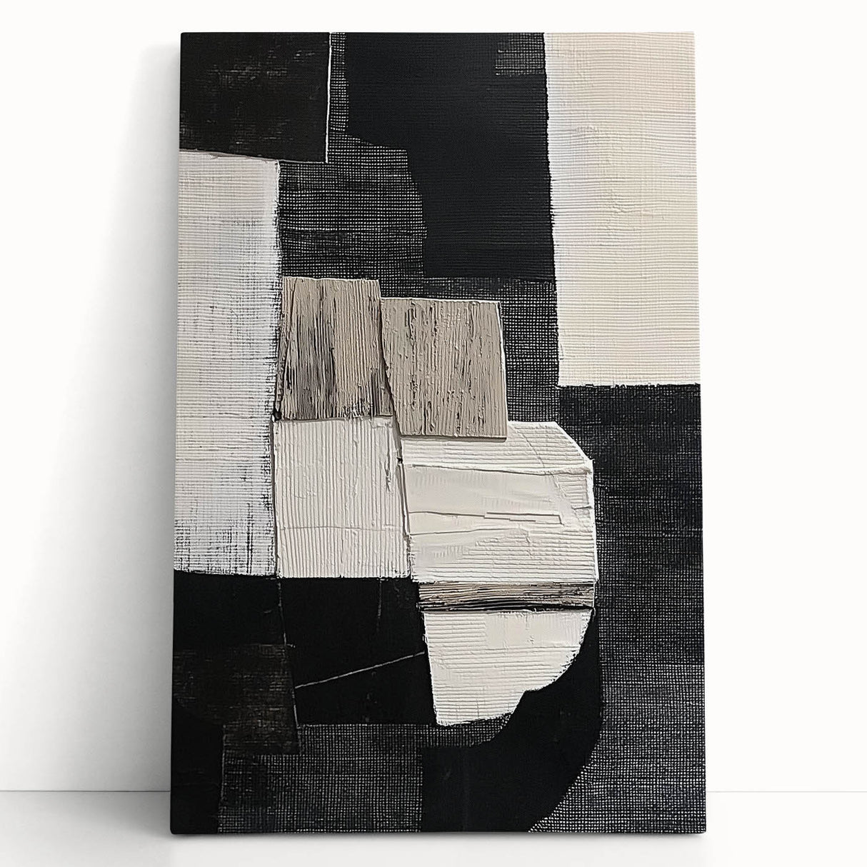 Modern Monochrome Abstract Wall Art – Black & White Textured Canvas