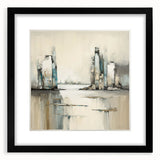 Abstract architecture wall art framed in black, showcasing geometric shapes and muted colors, perfect for modern home decor or office spaces.