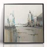 Framed acrylic wall art showcasing abstract architectural design in black, perfect for modern home decor. The artwork features sleek lines and geometric shapes, enhancing contemporary interiors with sophistication.