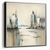 Framed canvas wall art showcasing an abstract architectural design in black, featuring sleek lines and geometric shapes, perfect for modern home decor.