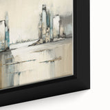 Abstract architectural wall art in a close-up view, showcasing intricate geometric patterns and vibrant colors, framed for an elegant display in modern interiors.