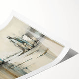 Abstract architectural wall art print showcasing geometric shapes in vibrant blue, orange, and black hues, rolled for easy transport and display.