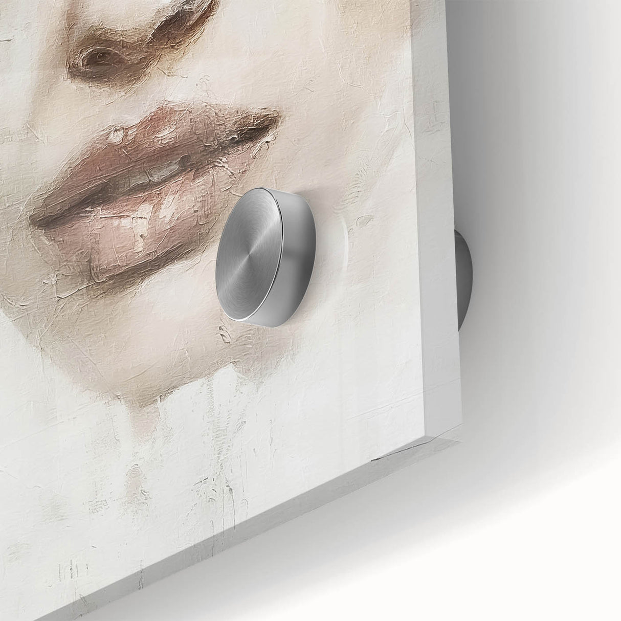 Close-up of abstract figurative wall art on acrylic glass, showcasing vibrant colors and intricate details, ideal for modern home decor.