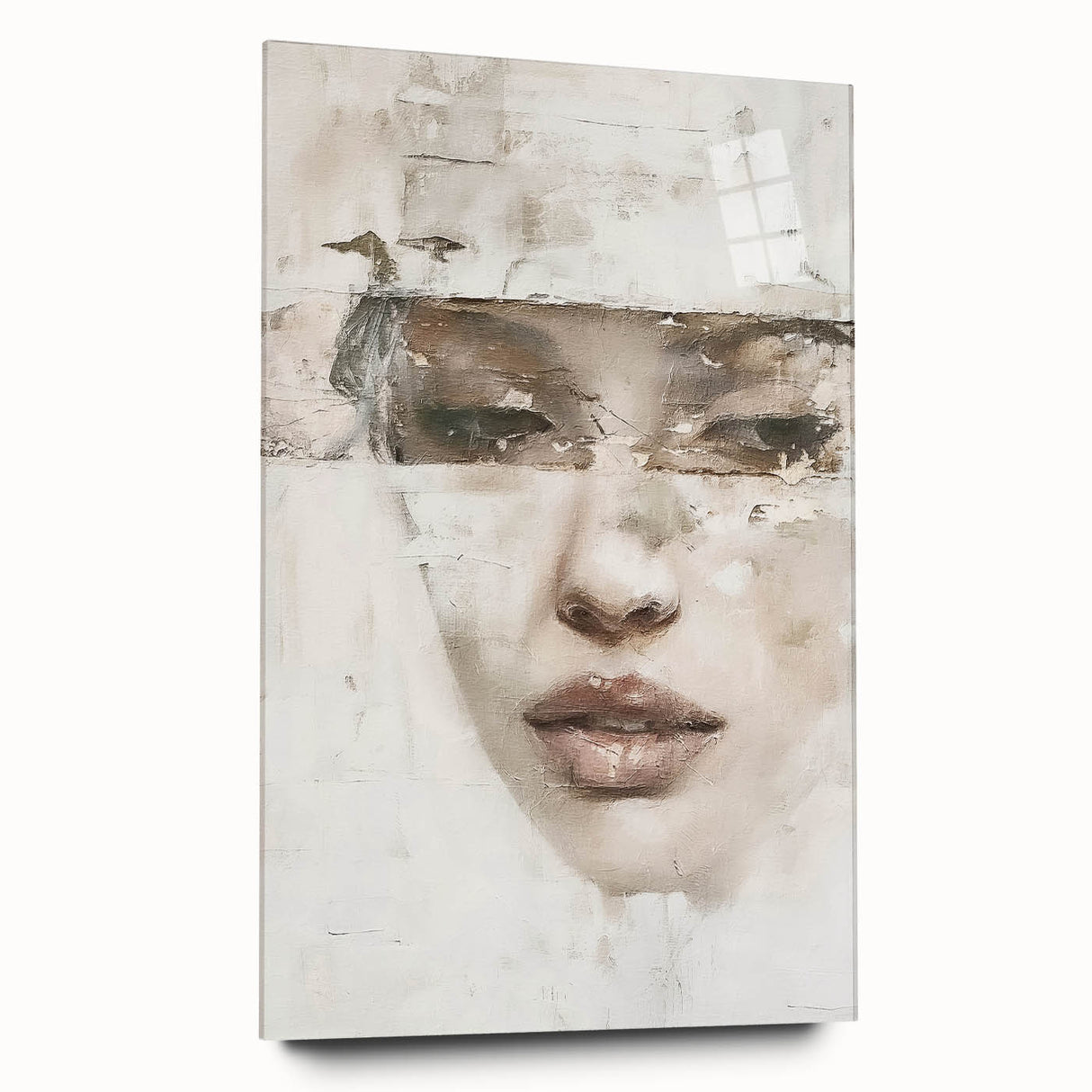 Abstract figurative wall art displayed in a side view, featuring vibrant colors and smooth acrylic glass finish, ideal for modern home decor and artistic ambiance.