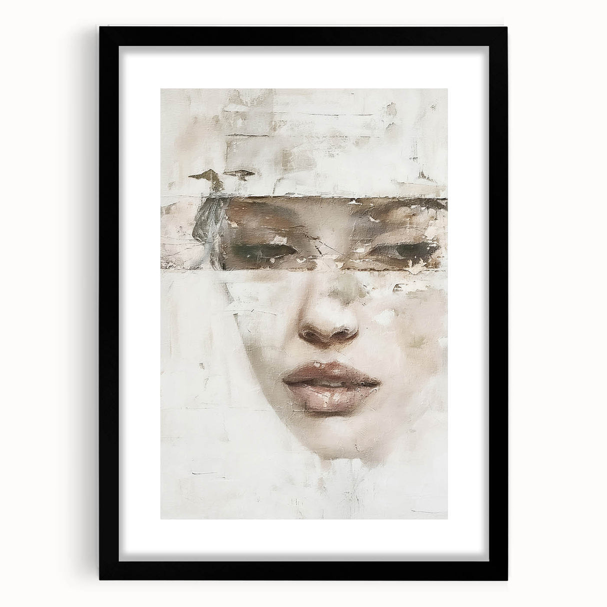 Abstract figurative wall art framed in black, showcasing a modern design with vibrant colors and intricate patterns, perfect for contemporary home decor.