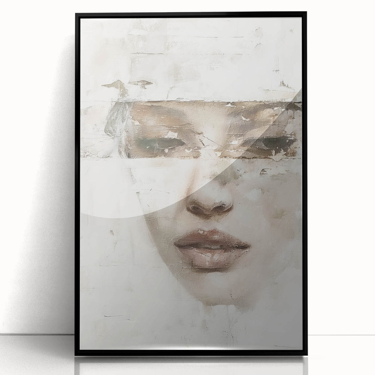 Abstract figurative wall art print in a sleek black frame, showcasing vibrant colors and dynamic shapes, perfect for modern home decor and artistic expression.