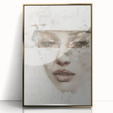 Abstract figurative wall art in a sleek gold frame, showcasing vibrant colors and dynamic shapes, perfect for modern home decor or office spaces.