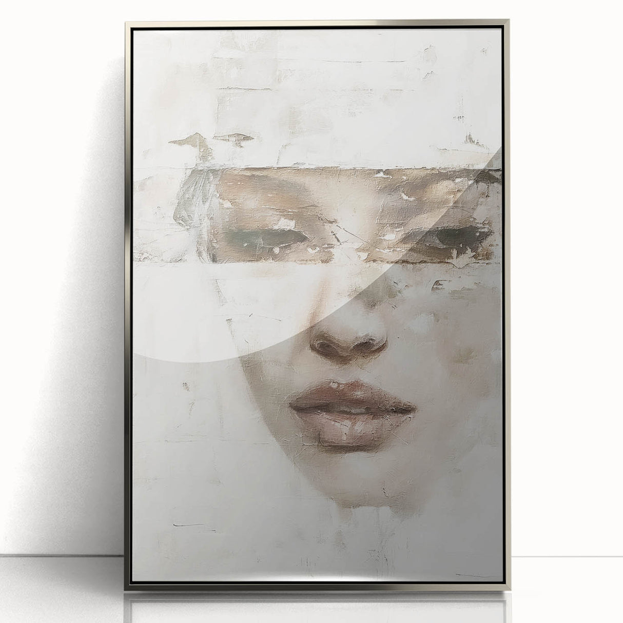 Abstract figurative wall art in a sleek silver frame, showcasing vibrant colors and dynamic shapes, perfect for modern home decor or office aesthetics.