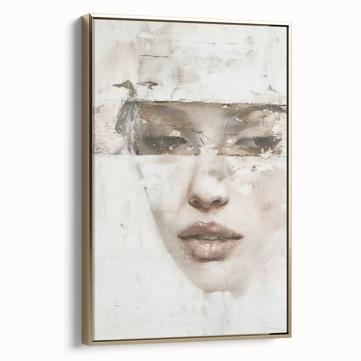 Abstract figurative wall art in a gold frame, showcasing vibrant colors and dynamic shapes, perfect for modern decor and artistic expression.