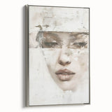 Framed abstract figurative wall art on canvas, showcasing a captivating silver side view with dynamic shapes and textures, perfect for modern home decor.