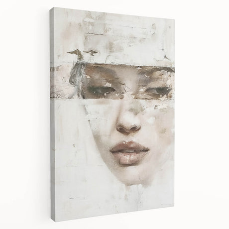 Abstract figurative wall art on stretched canvas showcasing vibrant colors and dynamic shapes, viewed from the side to highlight depth and texture. Perfect for modern home decor.
