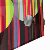 Close-up of an abstract geometric acrylic glass artwork showcasing vibrant colors and sharp angles, ideal for modern home decor or art displays.