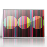 Abstract geometric framed acrylic artwork in white, showcasing modern design elements and vibrant colors, ideal for contemporary home decor.