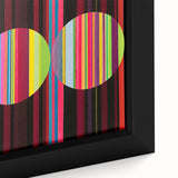 Close-up of a framed abstract geometric canvas artwork showcasing vibrant colors and intricate patterns, ideal for modern home decor or office settings.