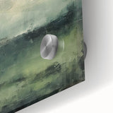 Close-up view of an abstract landscape wall art piece printed on acrylic glass, showcasing vibrant colors and intricate details, perfect for modern decor.