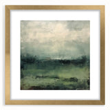 Abstract landscape wall art framed in gold with a white mat, showcasing soft earth tones and fluid shapes, perfect for modern home decor.