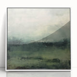 Framed abstract landscape wall art featuring vibrant colors and fluid shapes, displayed in a sleek white frame, ideal for modern home decor or office settings.