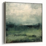Abstract landscape wall art framed in silver, showcasing vibrant colors and fluid shapes that evoke a sense of tranquility, perfect for modern home decor.