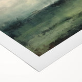 Abstract landscape wall art on rolled canvas showcasing vibrant hues of blue, green, and orange, designed to elevate modern home decor. Perfect for living rooms or offices.