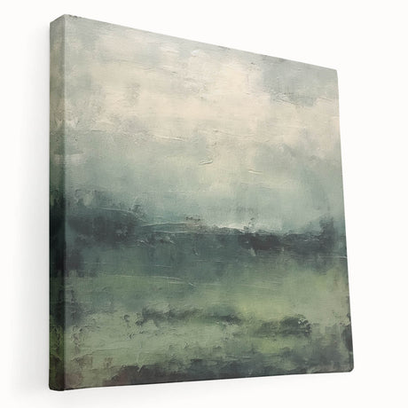 Abstract landscape wall art on stretched canvas showcasing vibrant colors and dynamic shapes, displayed in a side view emphasizing its textured surface and modern design. Perfect for enhancing contemporary home decor.