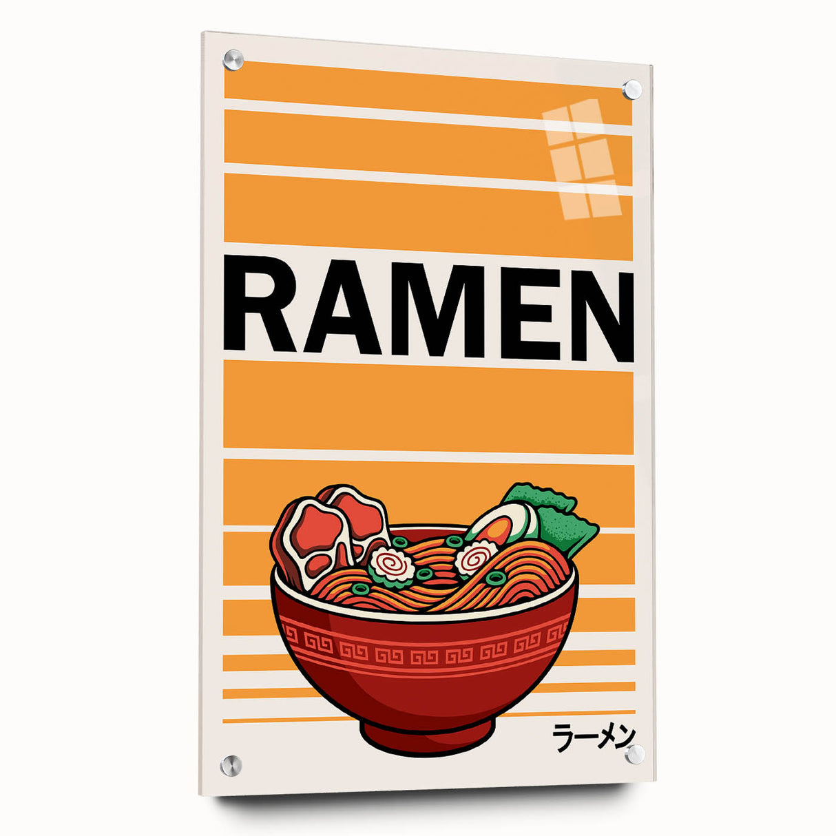Acrylic print featuring various food dishes in muted earth tones, ideal for dining room decor.