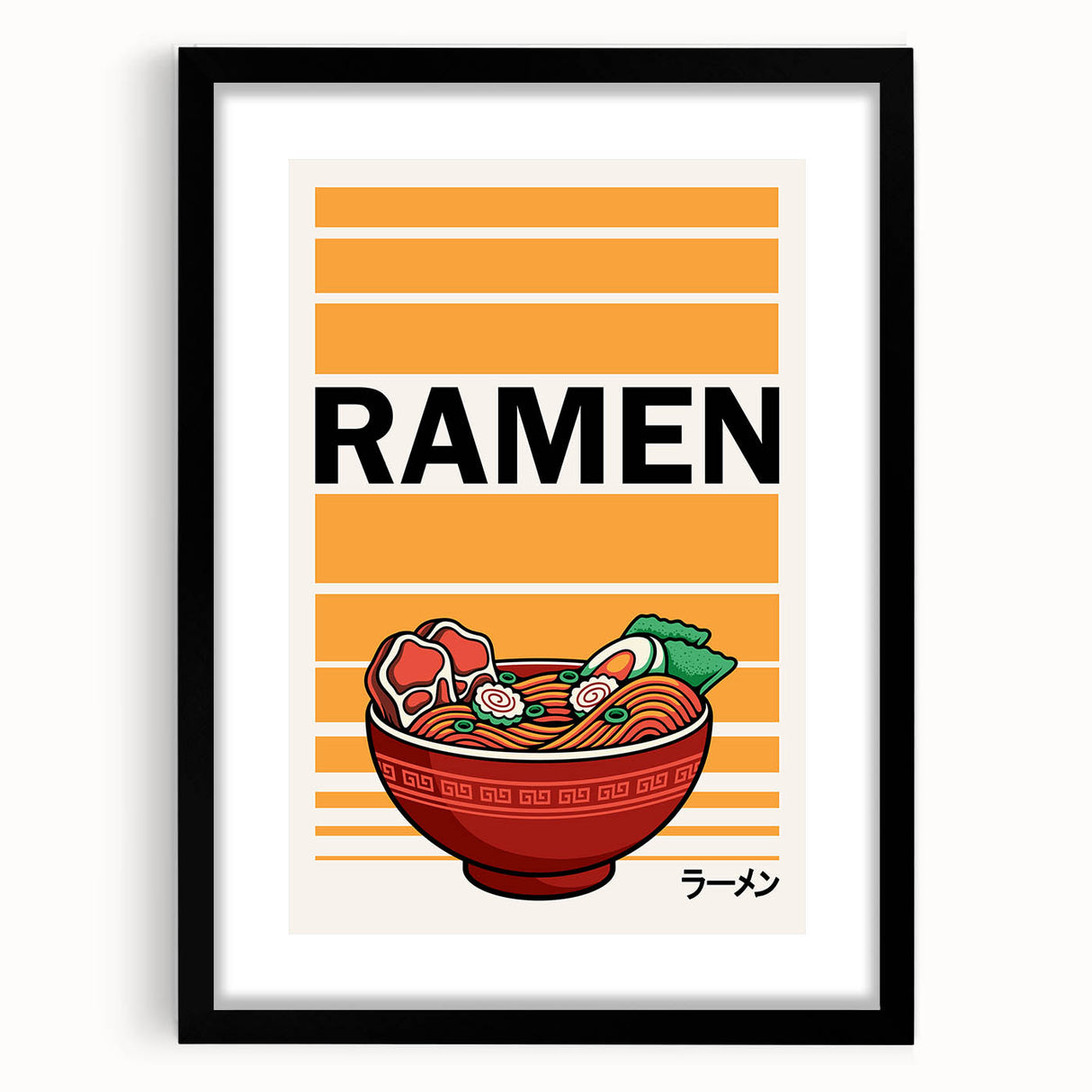 Extra large abstract art print featuring colorful, textured images of various food dishes on a black framed canvas.