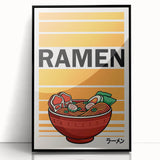 Large abstract wall art featuring assorted food dishes in mid-century modern style, framed in black acrylic.